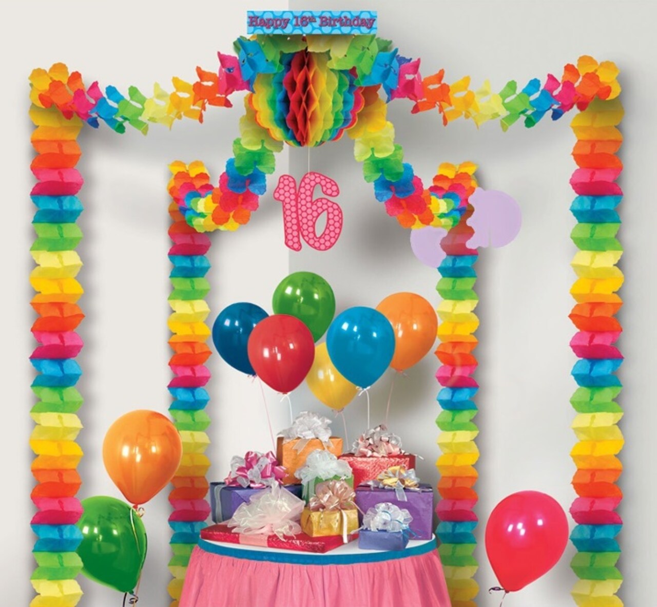 Beistle Pack of 6 Vibrantly Colored 16th Birthday Party Canopy Decorating Kit 20' x 20'
